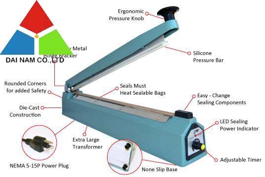 Thao tác sử dụng máy hàn miệng túi dập tay đơn giản với máy hàn miệng túi dập tay PFS-400 vỏ sắt